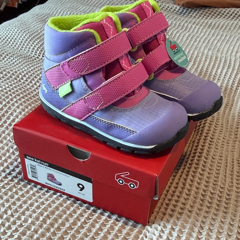 Brand new See Kai Run Snow Purple and Green Kids Boots